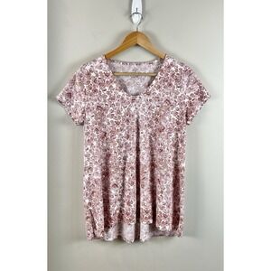 Pure Jill J Jill NWT V-Neck Pima Cotton Eliptical Tee Pink White Floral